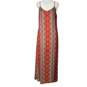 Catherine Malandrino Boho Maxi Slip Dress S Geometric Y2K Spaghetti Strap‎